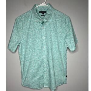 Michael Kors Mens Button Down Short Sleeve Shirt Slim Fit Ditsy Floral Teal Sz M